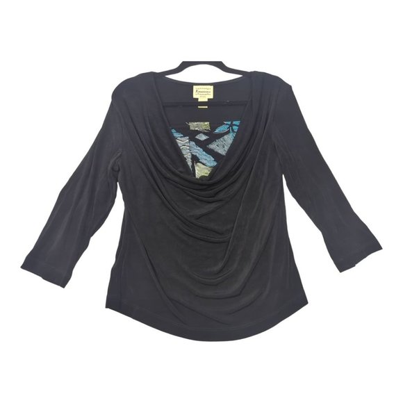 Renaissance Tops - Renaissance Top Petite Large Black 3/4 Sleeve